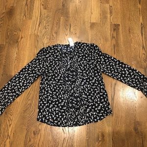 NWT Ann Taylor Long Sleeve Navy Floral Blouse